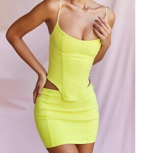 House of CB 'Nisha' & ‘Flavia’ Neon Sculpting Mini Skirt Set NWOT